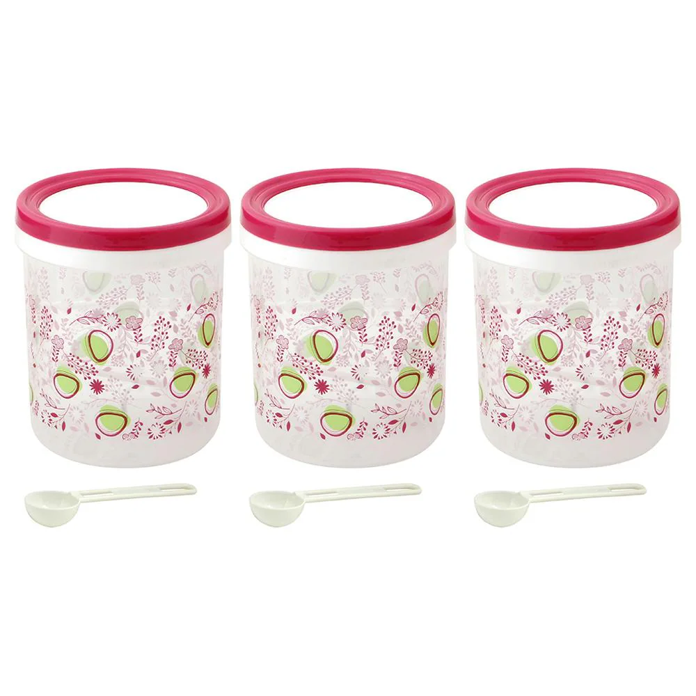 Home One Easy Twist Pink Printed Plastic Container 1.5 L (Set of 3)