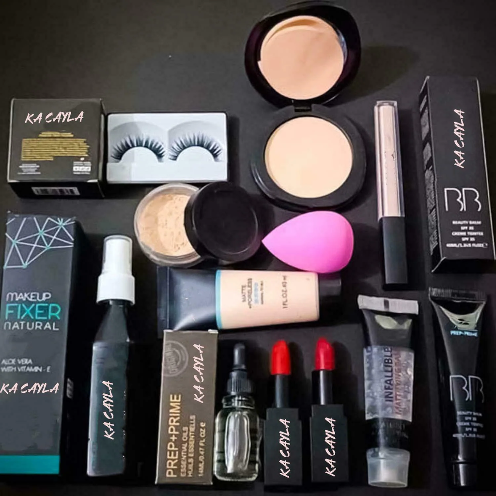 KA CAYLA Makeup foundation, compact powder, lipstick sets, face creams and whitening formulae concealer, face INSTA shine mekap Combo (12 Items in the set)