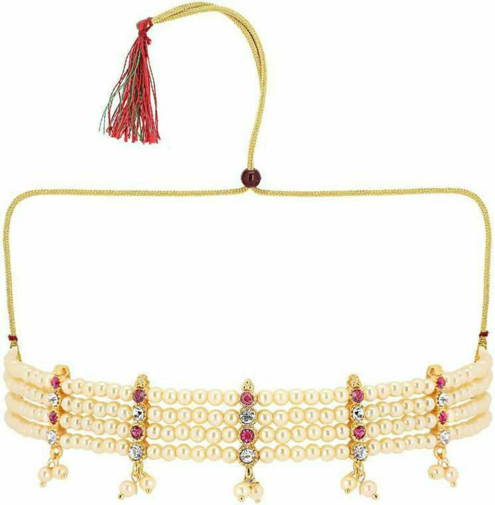 Karishma Kreations Gold Plated Brass Necklace Multicolor (Girls And Women)