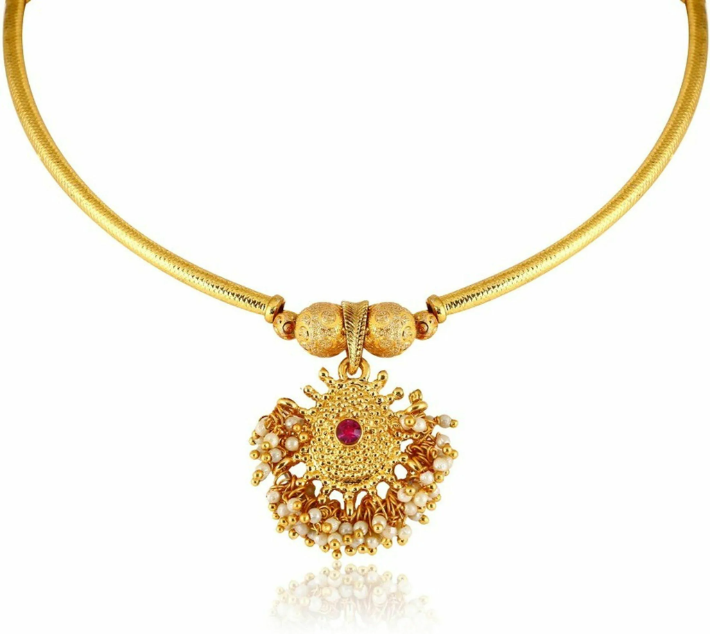 Karishma Kreations Gold Plated Copper Necklace White (Women And Girls)