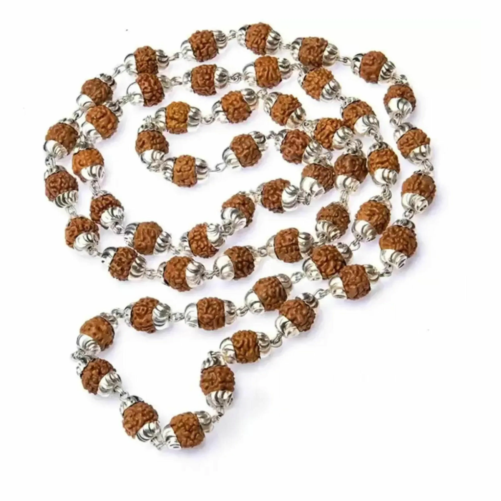 KRIWIN-Shivji Bhole Nath Yogi Himalayan Rudraksha Mahakal Necklace Mala Silver Plated Brass, Copper Chain