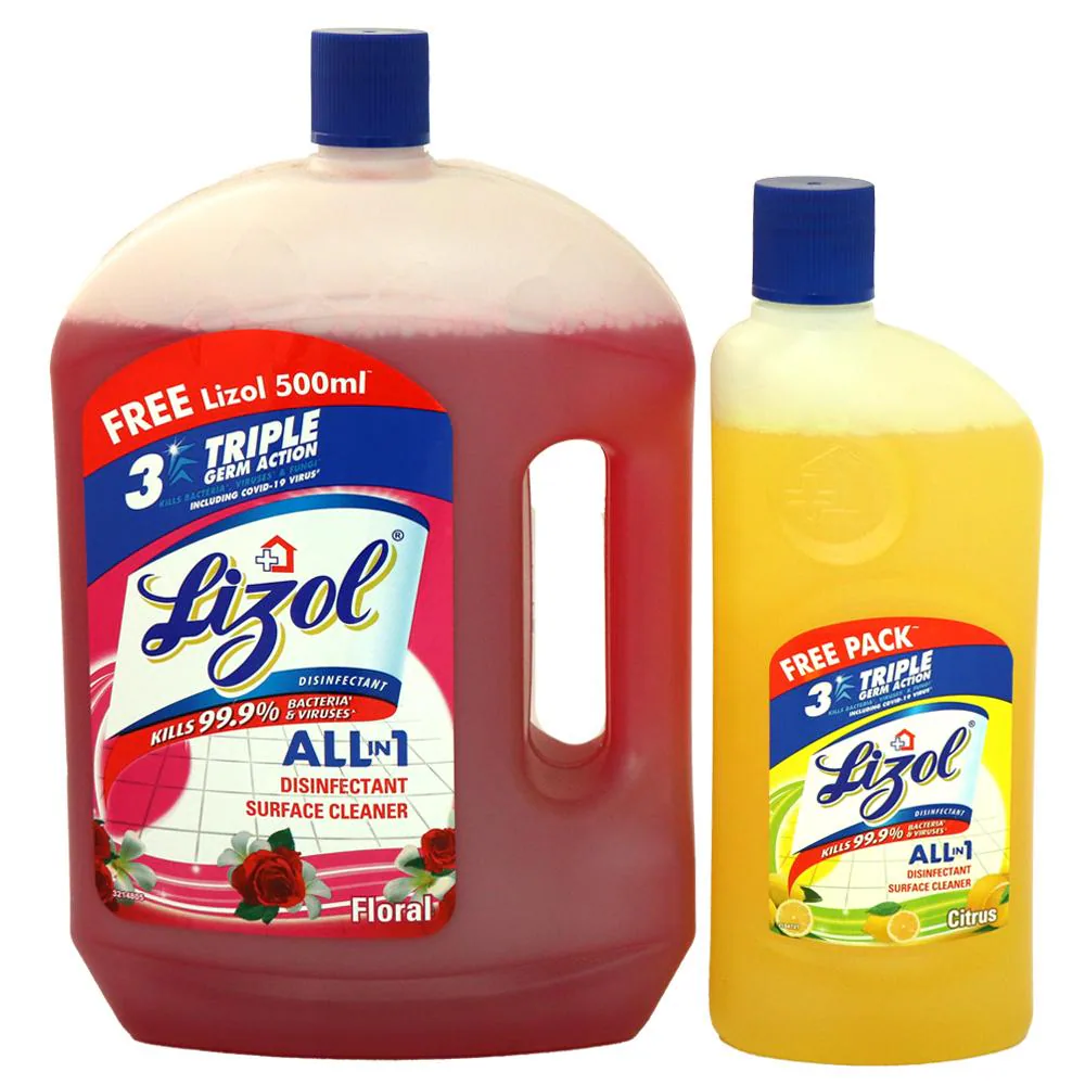 Lizol Citrus Disinfectant Surface Cleaner 2 L + 500 ml Free
