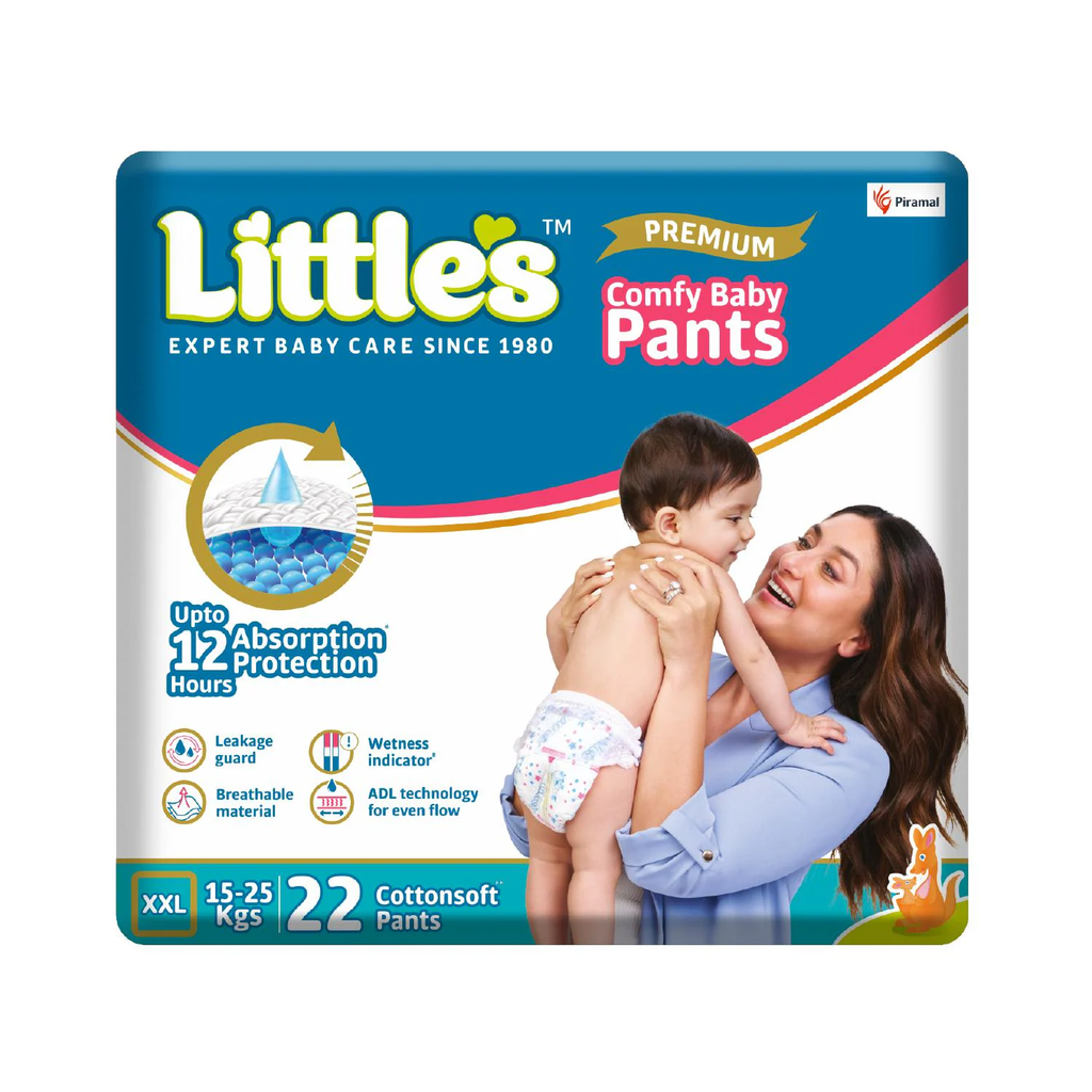 Little's Premium Baby Diapers XXL Size | Pants Style | 15-25 kg | 22 Count - Pack of 1 | CottonSoft Baby Diaper with Leakage Guard, Wetness Indicator & 12 Hours Absorption