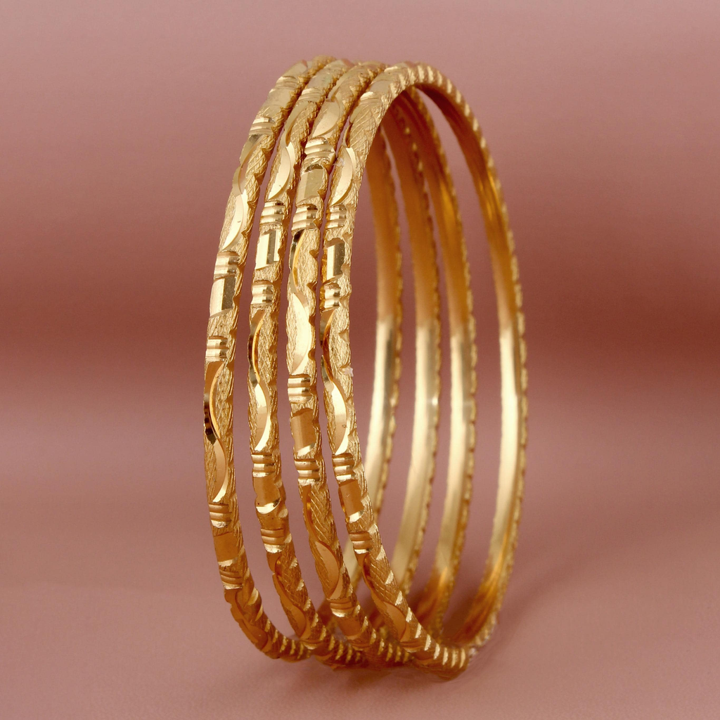 Lucky Jewellery 18K Gold Plated Designer Gold color Traditional Ethnic Bangles set For Women For Women (198-J1BG-1724-4-26)