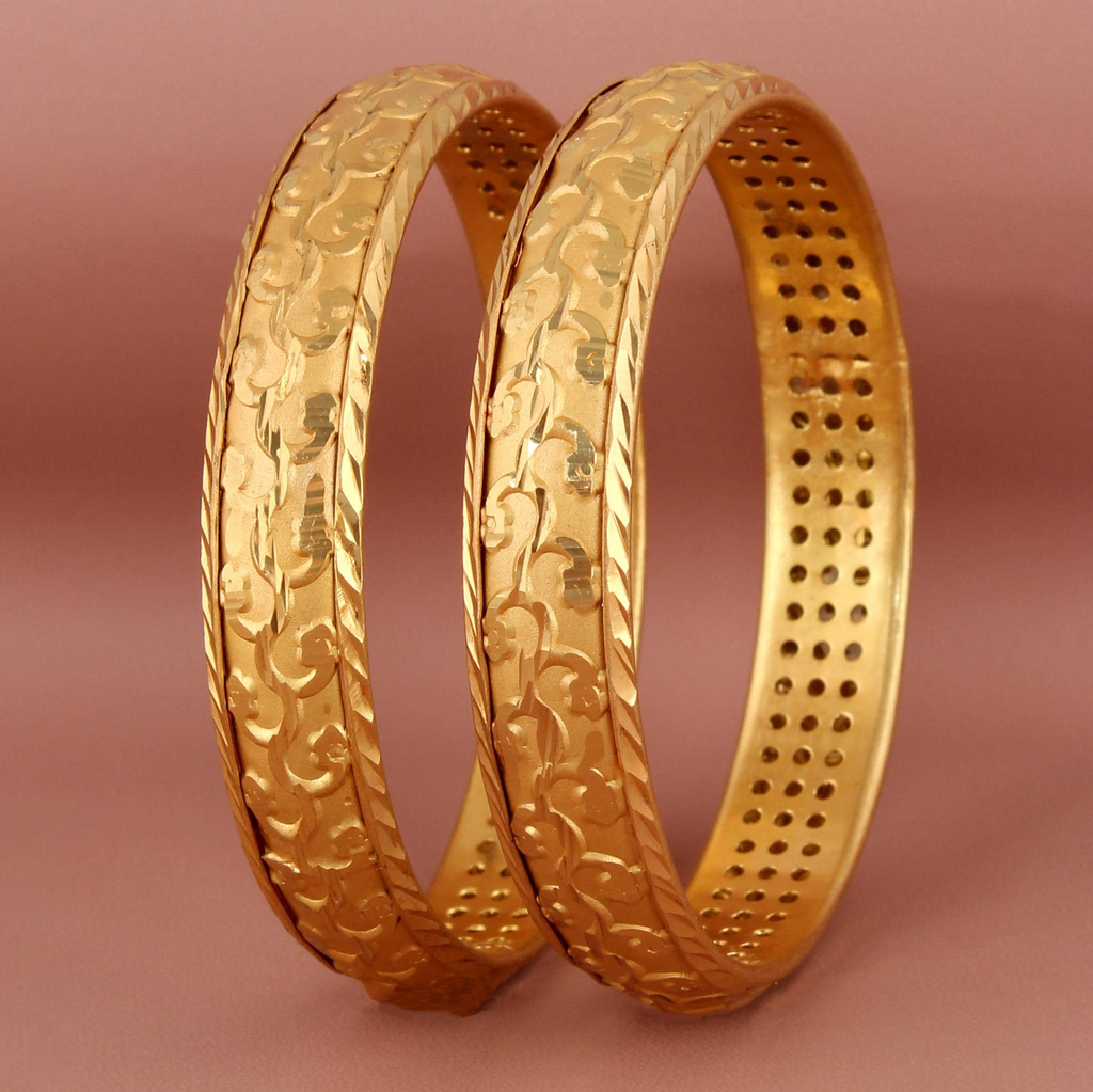 Lucky Jewellery 18K Gold Plated Designer Gold color Traditional Ethnic Bangles set For Women For Women (228-J1BG-1729-2-28)