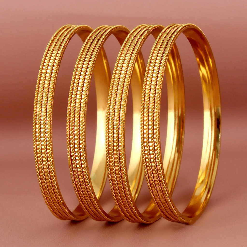 Lucky Jewellery 18K Gold Plated Designer Gold color Traditional Ethnic Bangles set For Women For Women (261-J1BG-1720-4-28)