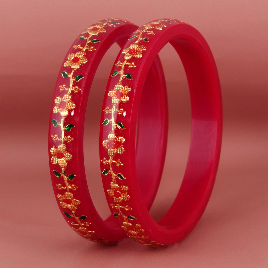 Lucky Jewellery Designer pair of Sankha & bengali pola Reddish maroon color Traditional Ethnic Bangles set For Women (238-J1BG-1706-R2-28)