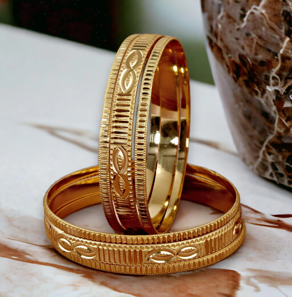LUCKY JEWELLERY Gold Plated Designer Golden Color Traditional Ethnic 6 Pcs. Bangles Set for Women (211-J1BG-612B-6-24)
