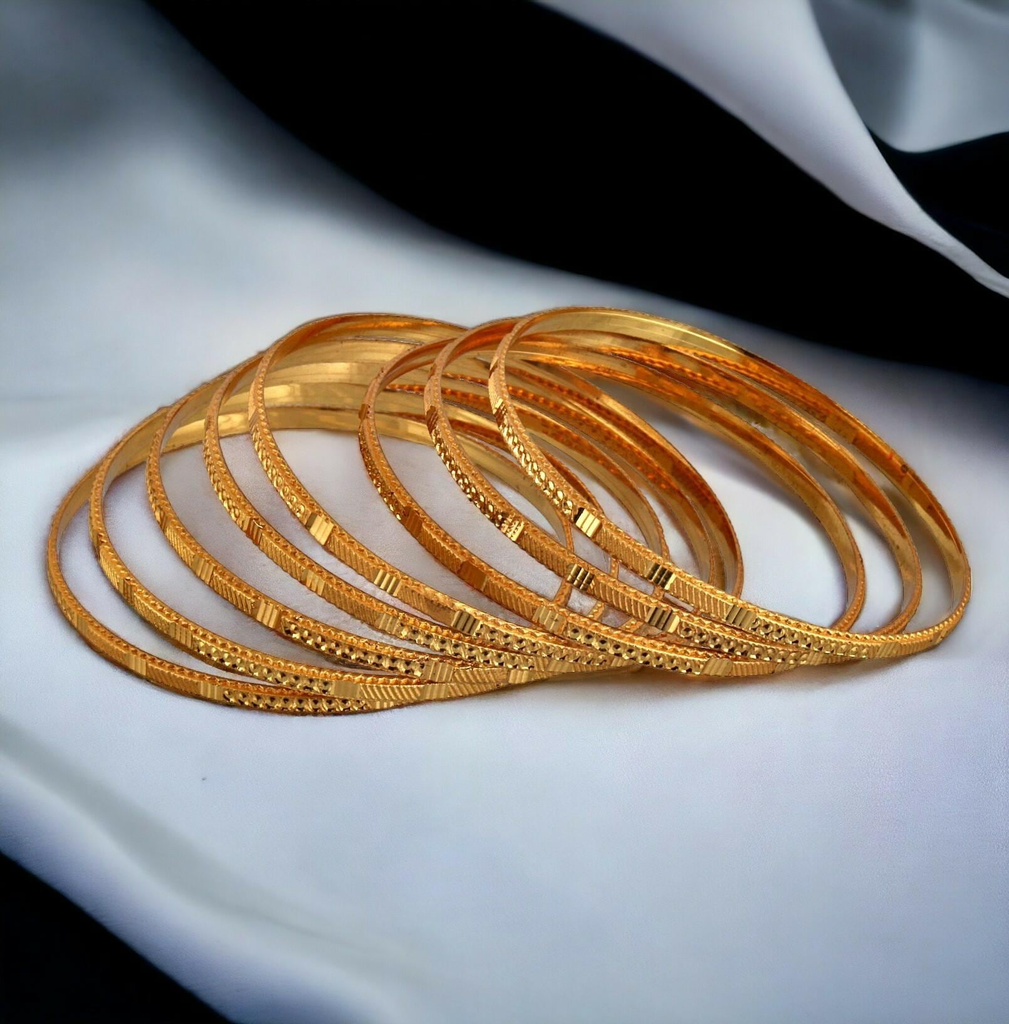 LUCKY JEWELLERY Gold Plated Designer Golden Color Traditional Ethnic 8 Pcs. Bangles Set for Women (228-J1BG-806B-8-210)