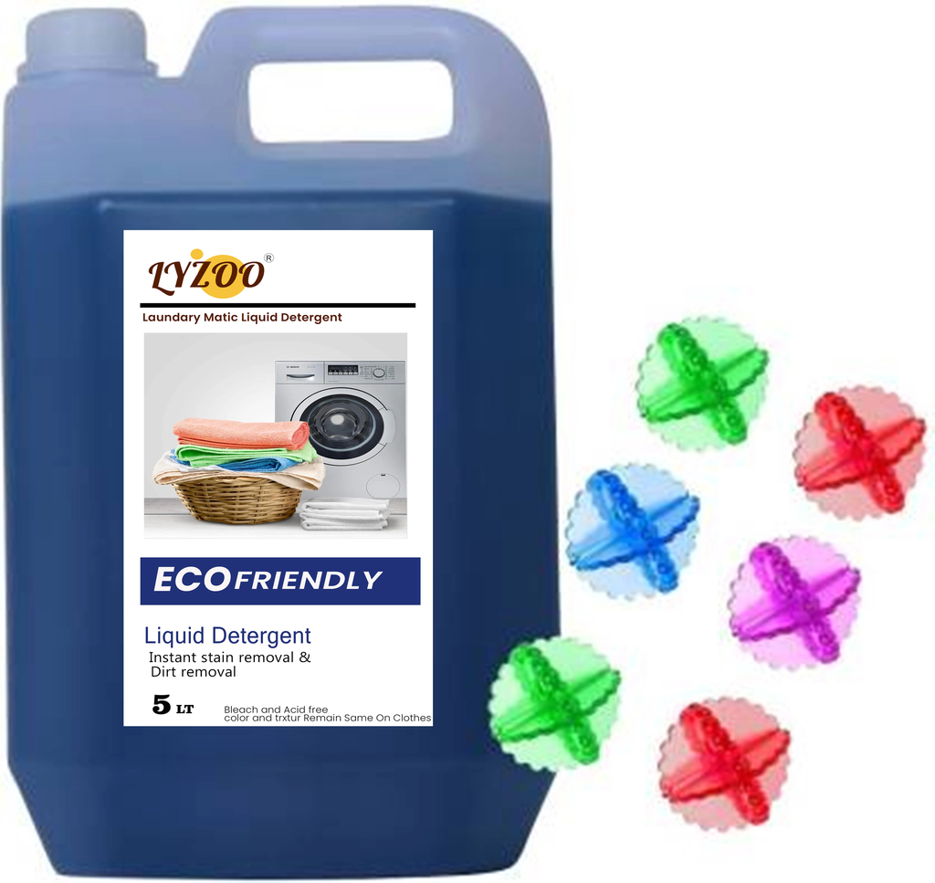 LYZOO Liquid Detergent 5 Liter | Super Matic Liquid Detergent | Laundry Liquid For Fabric Care | Liquid Detergent For Top Load And Front Load Washing Machine 5 lt t And Six Washing Ball Free