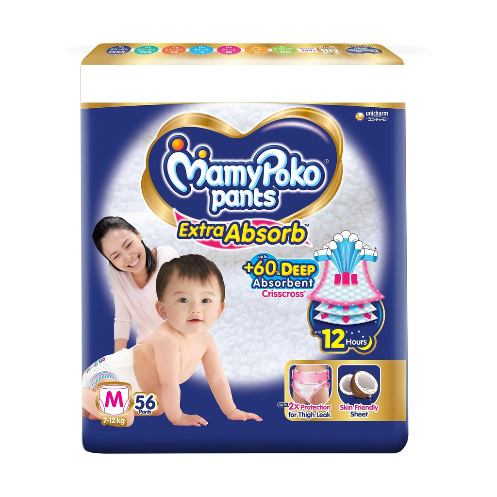 MamyPoko Pants Extra Absorb M56 |Baby Diapers |Medium |56 count