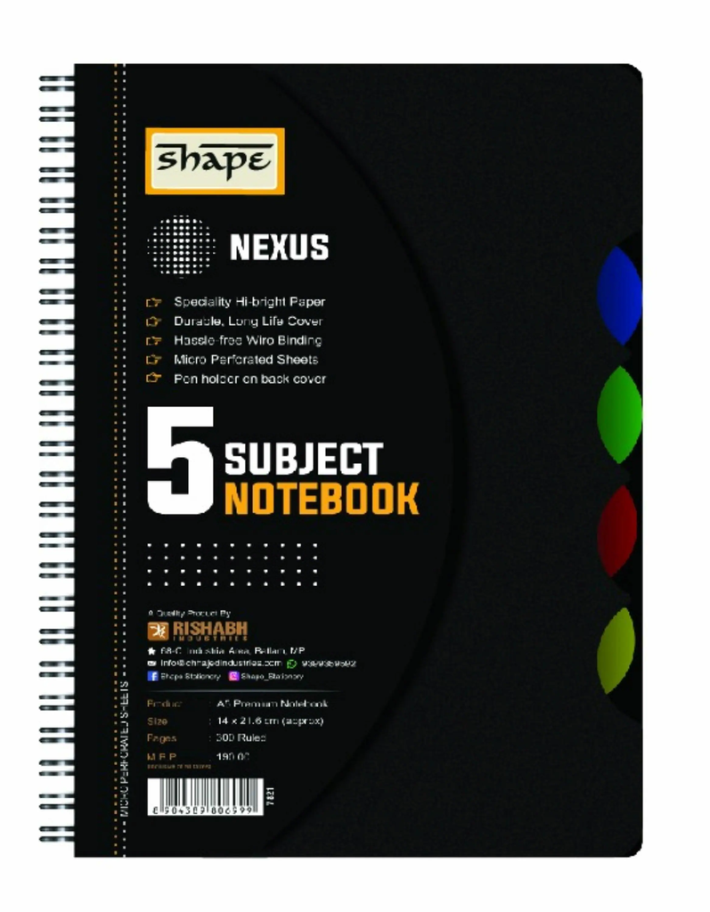 Shape 5 Subject Wiro Nexus Plastic Diary Single 300 Pages Line - A5 Pack of 2