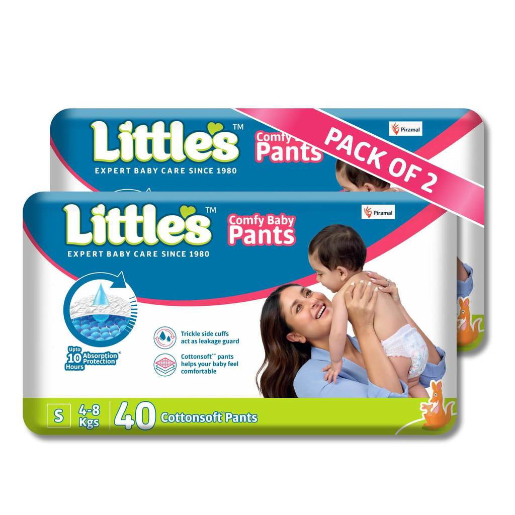 Little's Standard Baby Diapers S Size (Small) Pants Style | 4-8 kg | 84 Count - Pack of 2 | CottonSoft Baby Diaper with Leakage Guard & 10 Hours Absorption