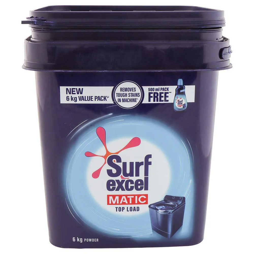 Surf Excel Matic Top Load Detergent Powder (6 kg + Free Liquid Detergent 500 ml)