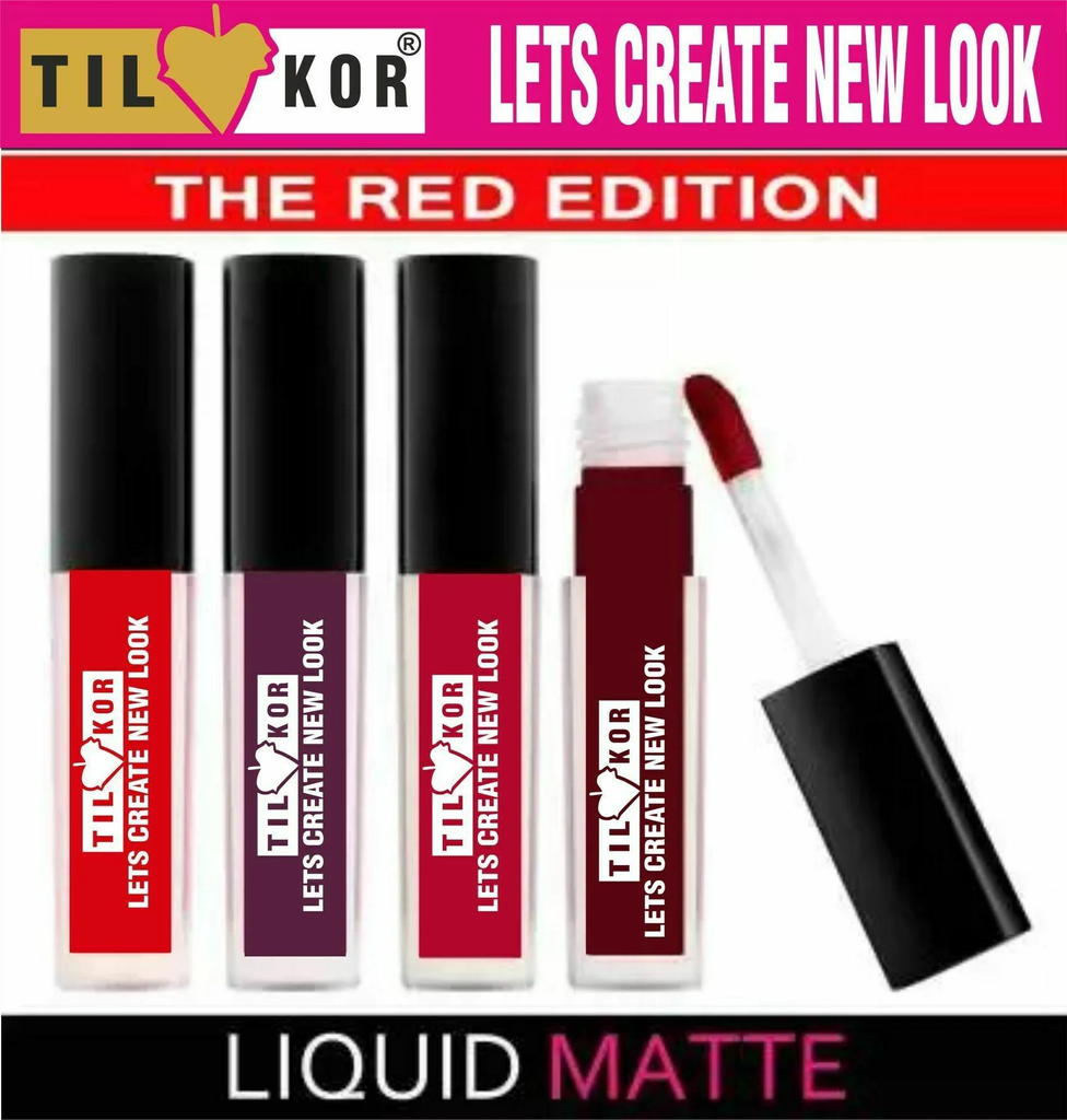 Tilkor Non Transfer Liquid Matte Mini Red AditionLipstick pack of 4