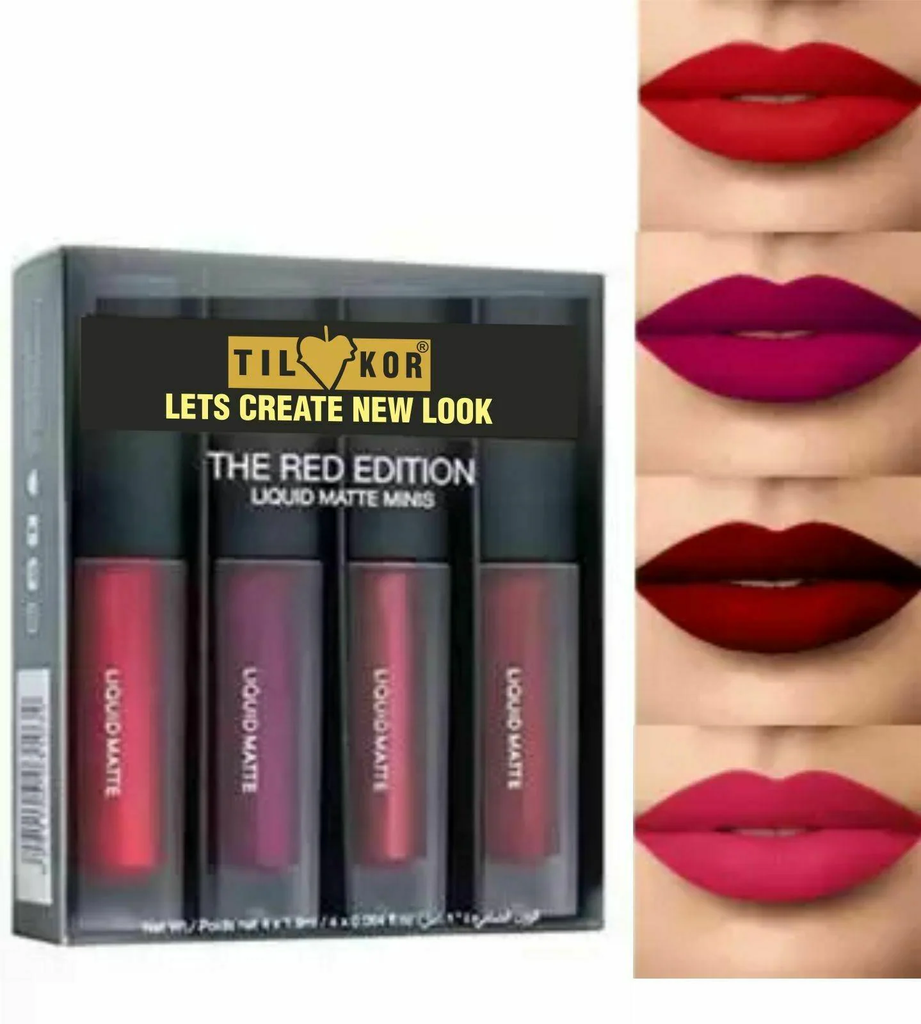 Tilkor Non Transfer Waterproof Longlasting Liquid Matte Mini Lipstick Combo Pack Of 4