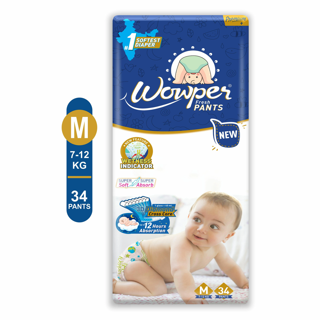 Wowper Fresh Pant Style Diaper New Medium (M) 34 Count (7-12 kg)