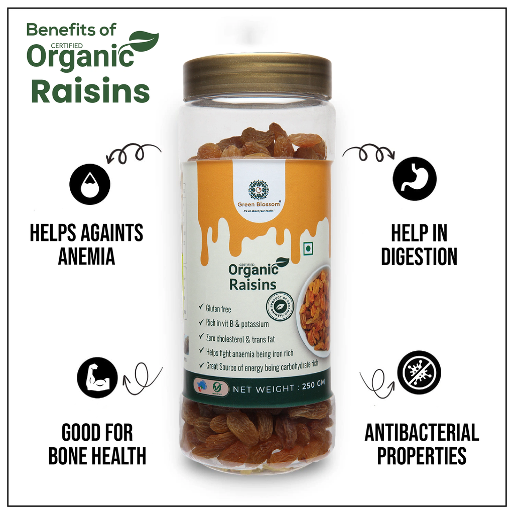 Organic Raisin /Kishmish - 750 gms ( Pack of 3 , NPOP Certified) I Green Blossom