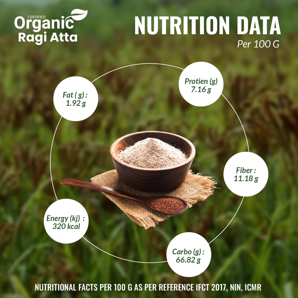 Organic Ragi Atta / Finger Millet Flour - 3 Kg (1 Kg, Pack of 3) I Green Blossom