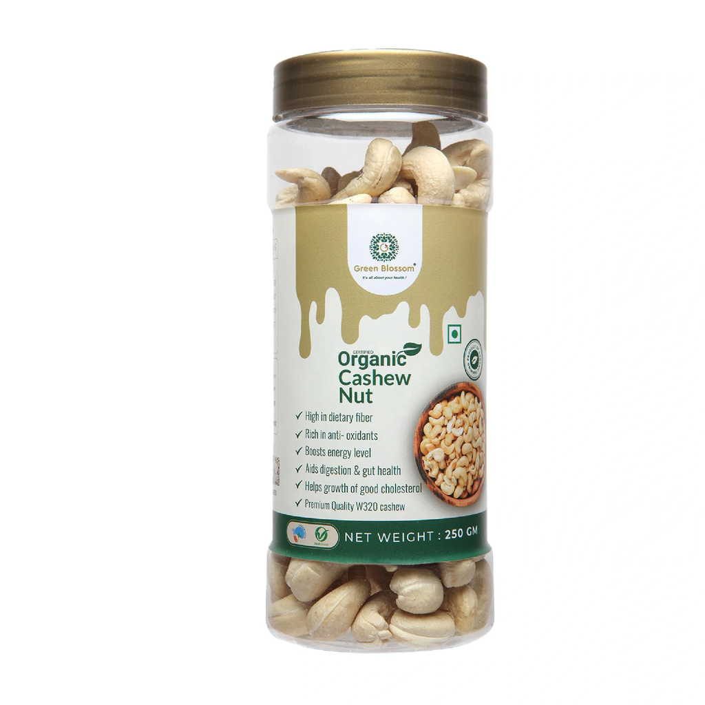 Organic Cashew Nut / Kaju - 500 gms ( Pack of 2, W240, Organic Certified) I Green Blossom