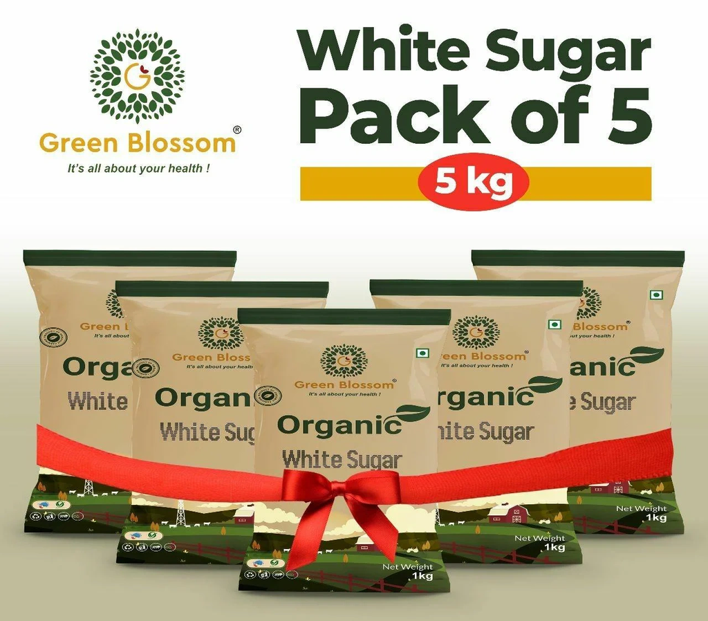Organic White Sugar (Sulpherless) - 5 Kg (1 Kg, Pack of 5) I Green Blossom