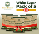 Organic White Sugar (Sulpherless) - 5 Kg (1 Kg, Pack of 5) I Green Blossom