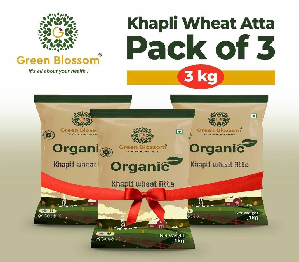 Khapli / Emmar Whole Wheat Flour (Stone Grind) - 3 Kg (1Kg, Pack of 3) I Green Blossom
