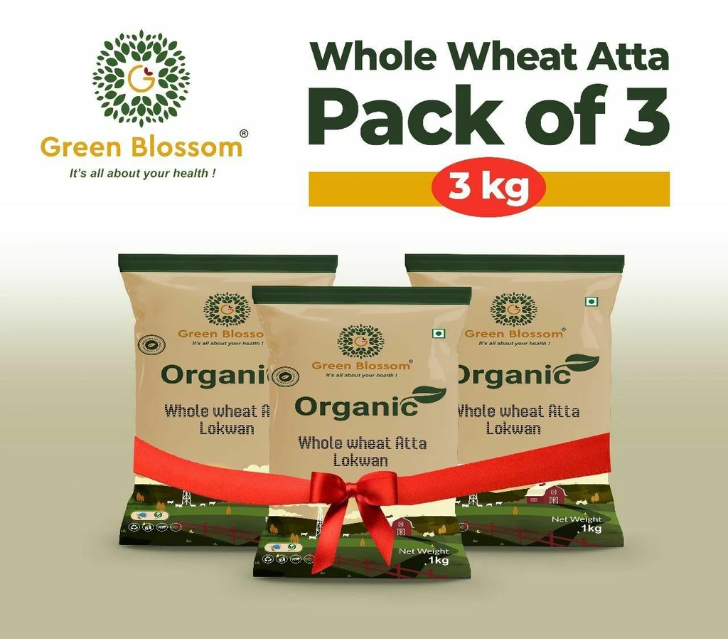 Organic Wheat Flour (Lokwan Atta) - 3 Kg (1 Kg, Pack of 3) I Green Blossom