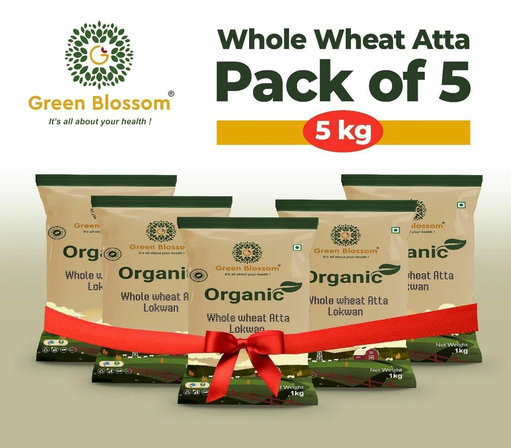 Organic Whole Wheat Flour (Lokwan Atta) - 5 Kg (1 Kg, Pack of 5) I Green Blossom