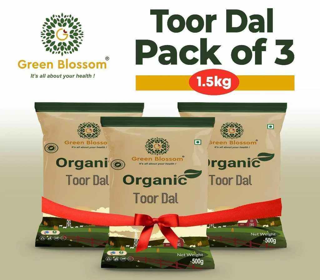 Organic Toor Dal / Arhar Dal (Unpolished) - 1.5 Kg (500 gms, Pack of 3) I Green Blossom