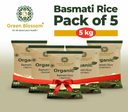 Organic Basmati Rice White - 5 Kg (1 Kg, Pack of 5) I Unpolished I Green Blossom