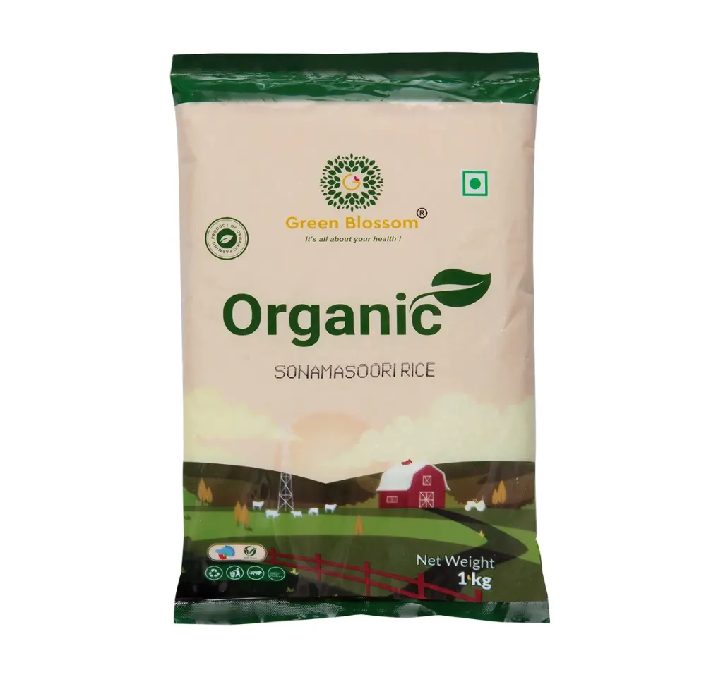 Organic Sona Masoori Rice (White) - 1Kg (Pack of 1) I Green Blossom