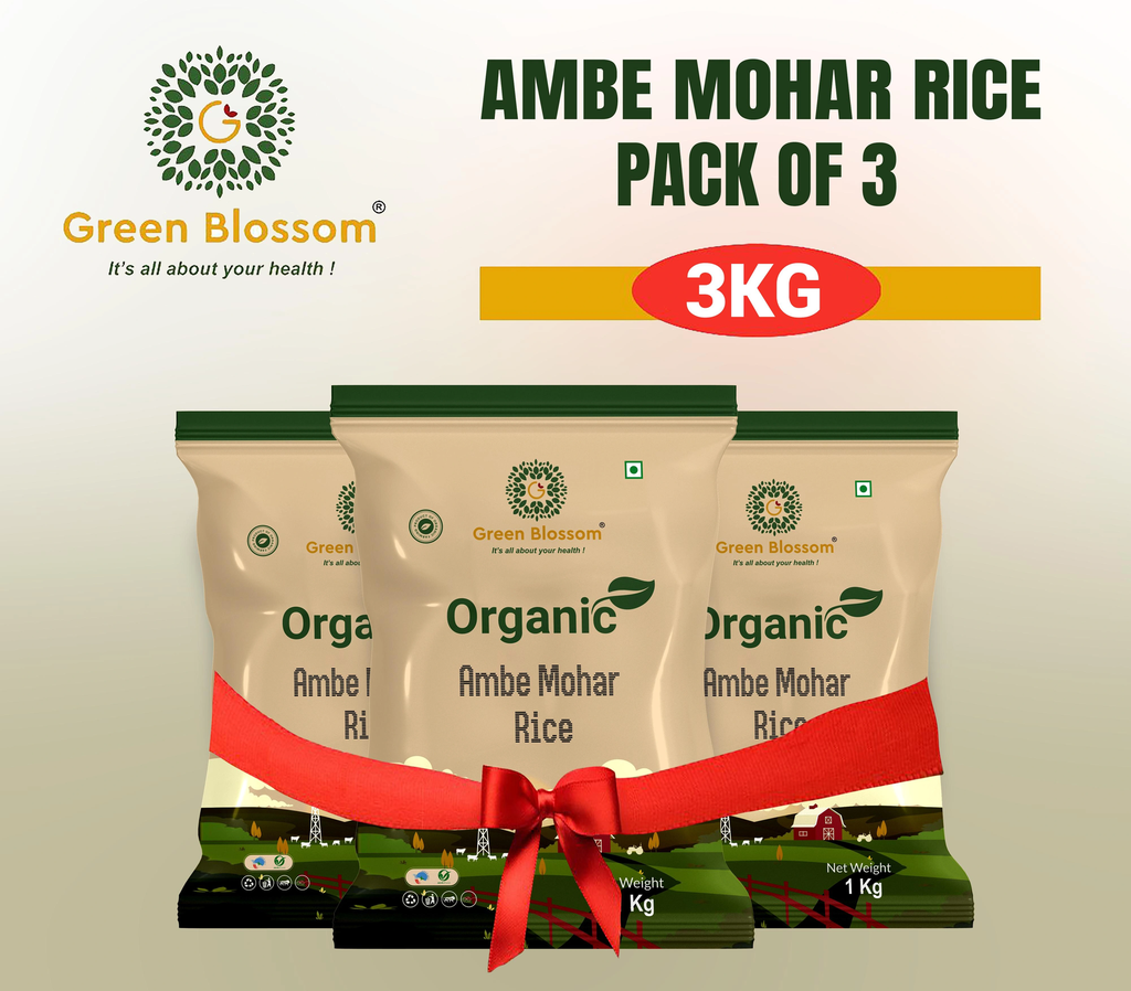 Organic Ambe Mohar Rice - 3 Kg (1 Kg, Pack of 3)I Green Blossom