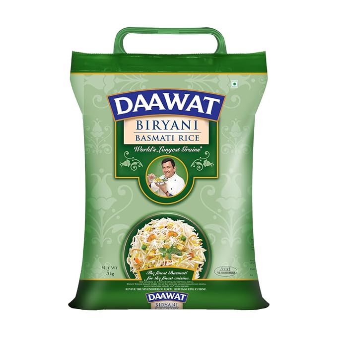 Daawat Biryani Basmati Rice, 5 Kg| World s Longest Rice Grain expands 24mm* | Tasty, Non-sticky & Rich Aroma |Naturally Aged