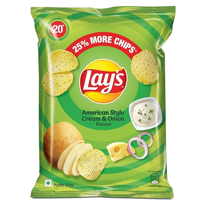 Lay's Potato Chips 48 Gram, American Style Cream & Onion Flavour
