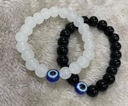 AJS 2Pcs Evil Eye Hand Bracelet for Women and Men Gift Nazar Battu Bracelets - 1 black and 1 White