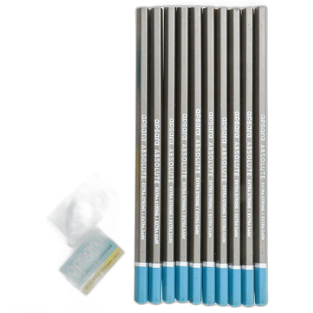 Apsara Absolute Premium Pencils with One Eraser and Sharpener (Pack of 10)