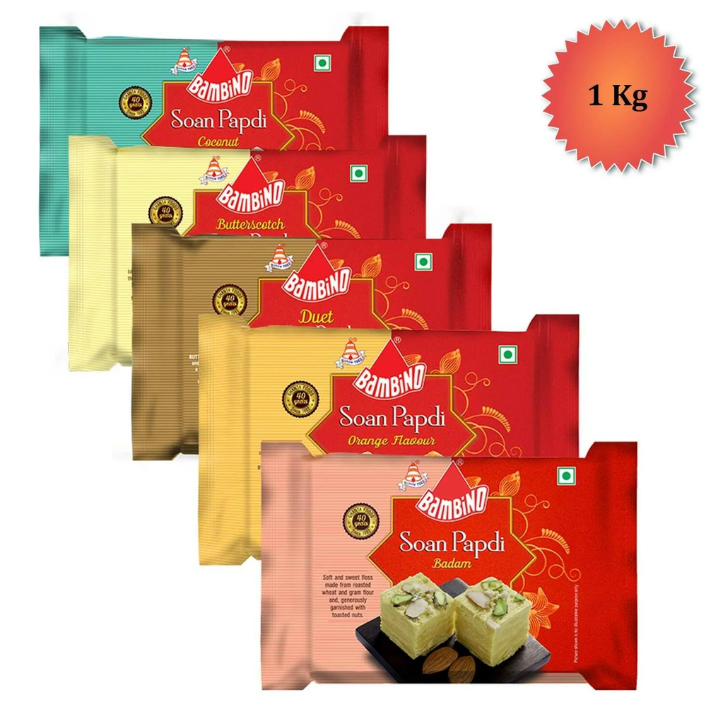 Bambino Soan Papdi 1 Kg Assorted Combo Pack Each 200 Gms X Pack of 5