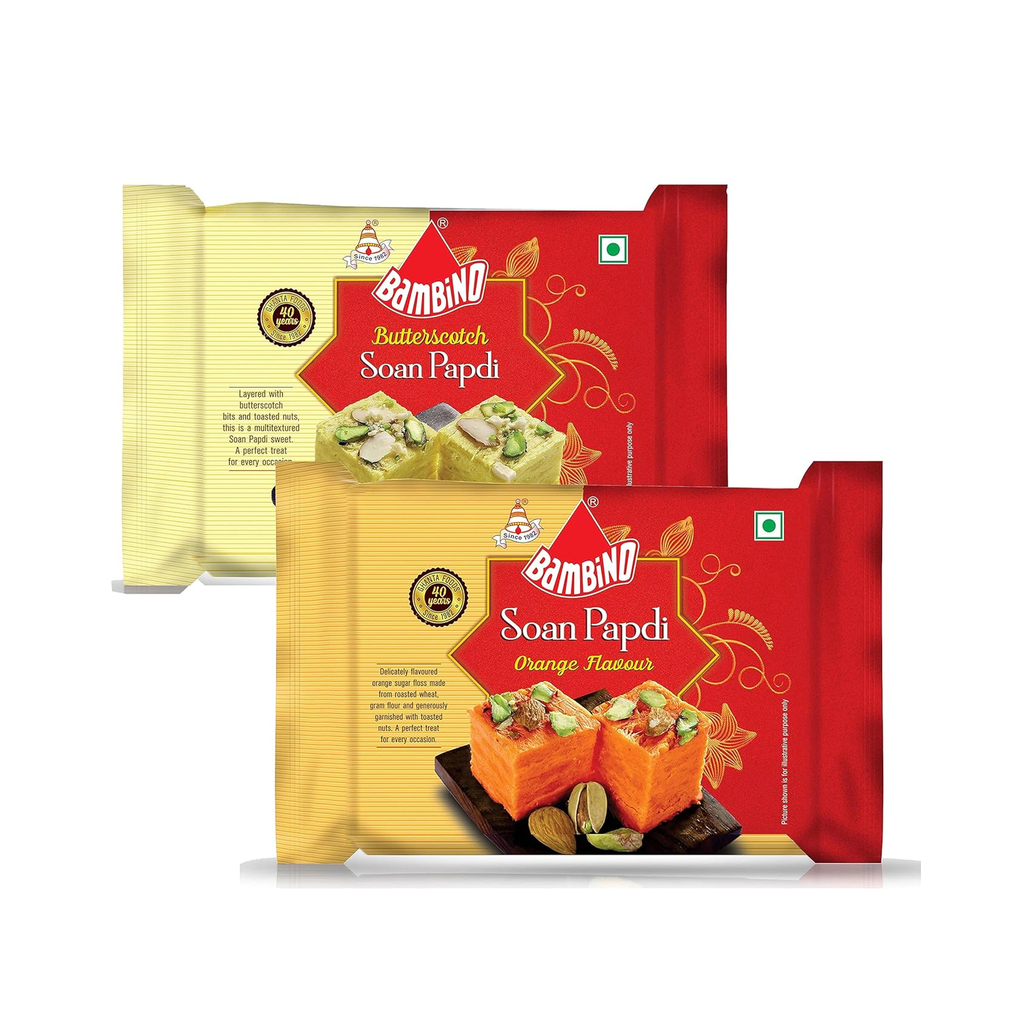 Bambino Soan Papdi Combo Each 200 Gms X Pack of 2 (Butterscotch,Orange )