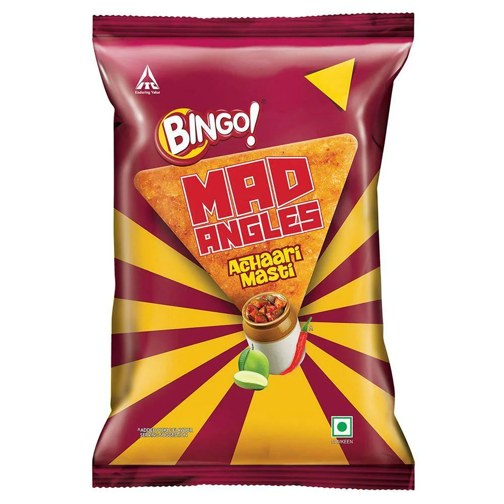 Bingo! Mad Angles Achaari Masti - Mango Pickle Flavour Crunchy Triangle Chips Pack - 117g