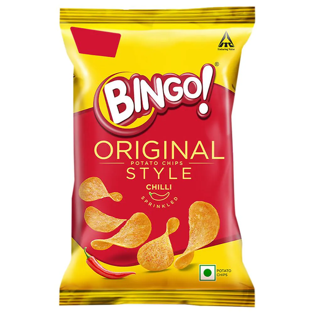 Bingo! Original Style Chilli Sprinkled - Flat Cut Spicy Potato Chips Pack for Snacks - 90g