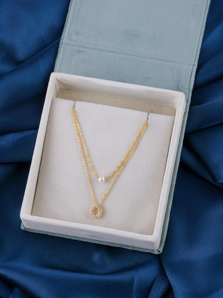 BRANDSOON Gold Tone Dazzling Diamonds Embellished Pendant Chain For Women and Girls