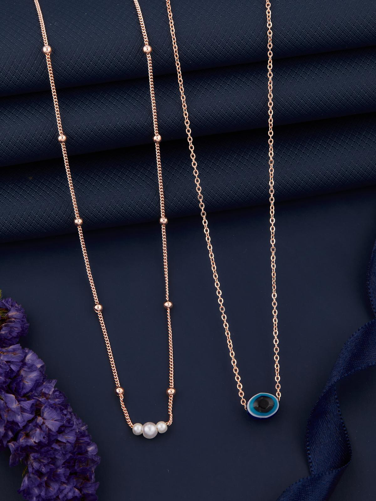 Brandsoon Neck Chain Beautiful Moti and eyes Design Casual Brass Gold Plated 2Combo Women's and Girl's Chain and pendent
