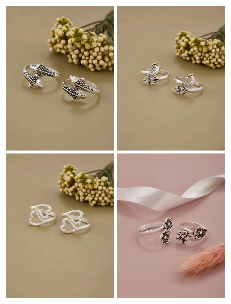 Brandsoon Sterling Silver Stone Adjustable propose Toe Ring for girls and women 4 Combo