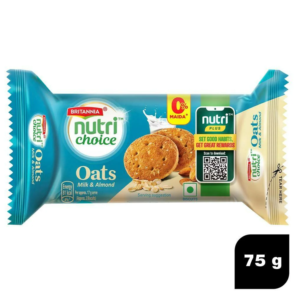 Britannia NutriChoice Almonds & Milk Oats Cookies 75 g