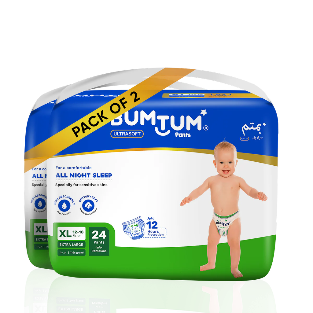 Bumtum Baby Diaper Pants, XL Size 48 Count, Double Layer Leakage Protection Infused With Aloe Vera, Cottony Soft High Absorb Technology (Pack of 2)