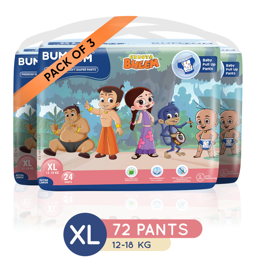 Bumtum Chota Bheem XL Baby Diaper Pants, 72 Count, Leakage Protection Infused With Aloe Vera, Cottony Soft High Absorb Technology (Pack of 3)