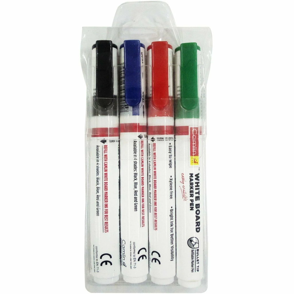 Camlin Kokuyo White Board Marker - Set of 4 - Black, Blue, Red, Green (Pack of 5)