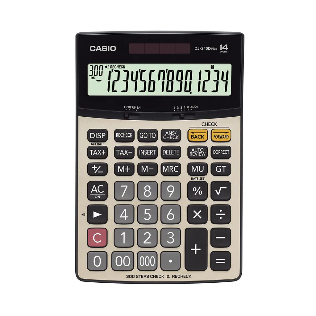 Casio DJ-240D Plus 300 Steps Check and Correct Premium Desktop Calculator with Metallic faceplate & Bigger Screen/Keys (14 Digit)