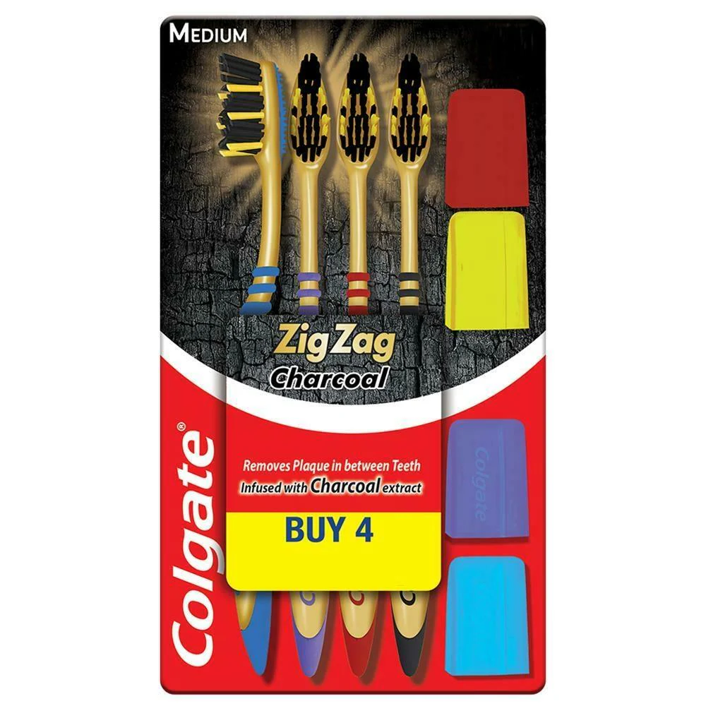 Colgate Zig Zag Charcoal (Medium) Toothbrush 4 pcs